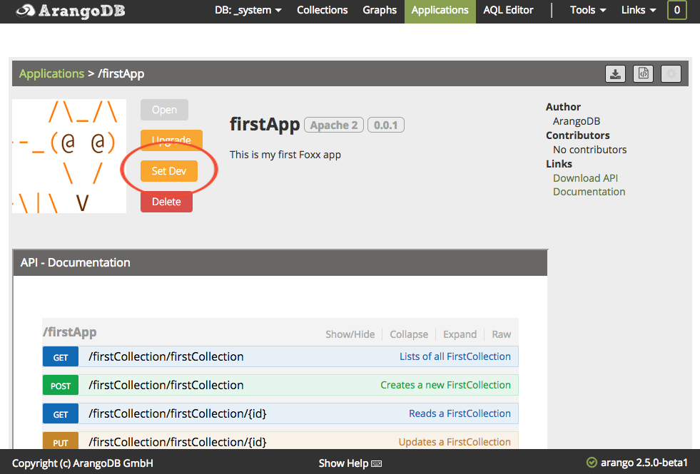 Activate Development Mode and App path